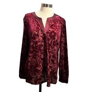 Chico's Art Deco Velvet Burnout Floral Red/Burdundy Holiday  New With Tag Large